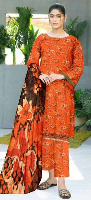 Rust Ember – 3 Piece Unstitched Lawn Suit