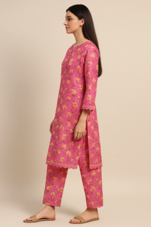 2-Piece Lawn Suit – Pink Floral Print