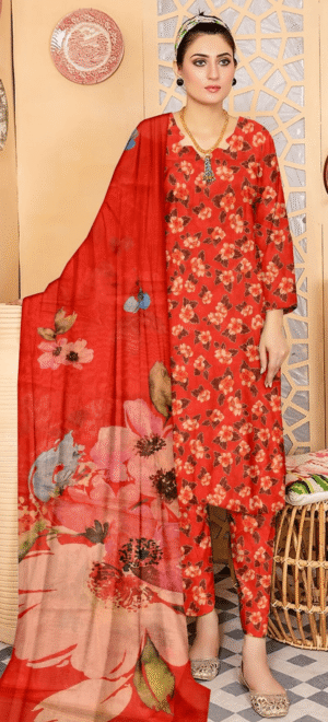Crimson Charm – 3 Piece Unstitched Lawn Suit